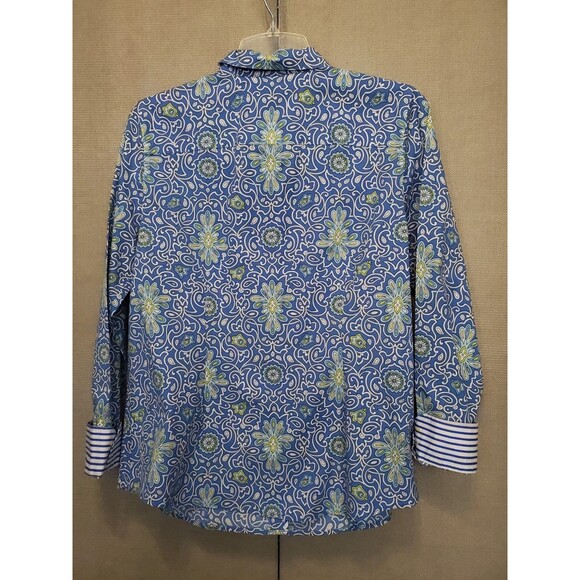 Talbots Non-Iron Scrollwork Medallion Print Flip Cuff Button-Up Shirt Size 10 - Picture 4 of 5